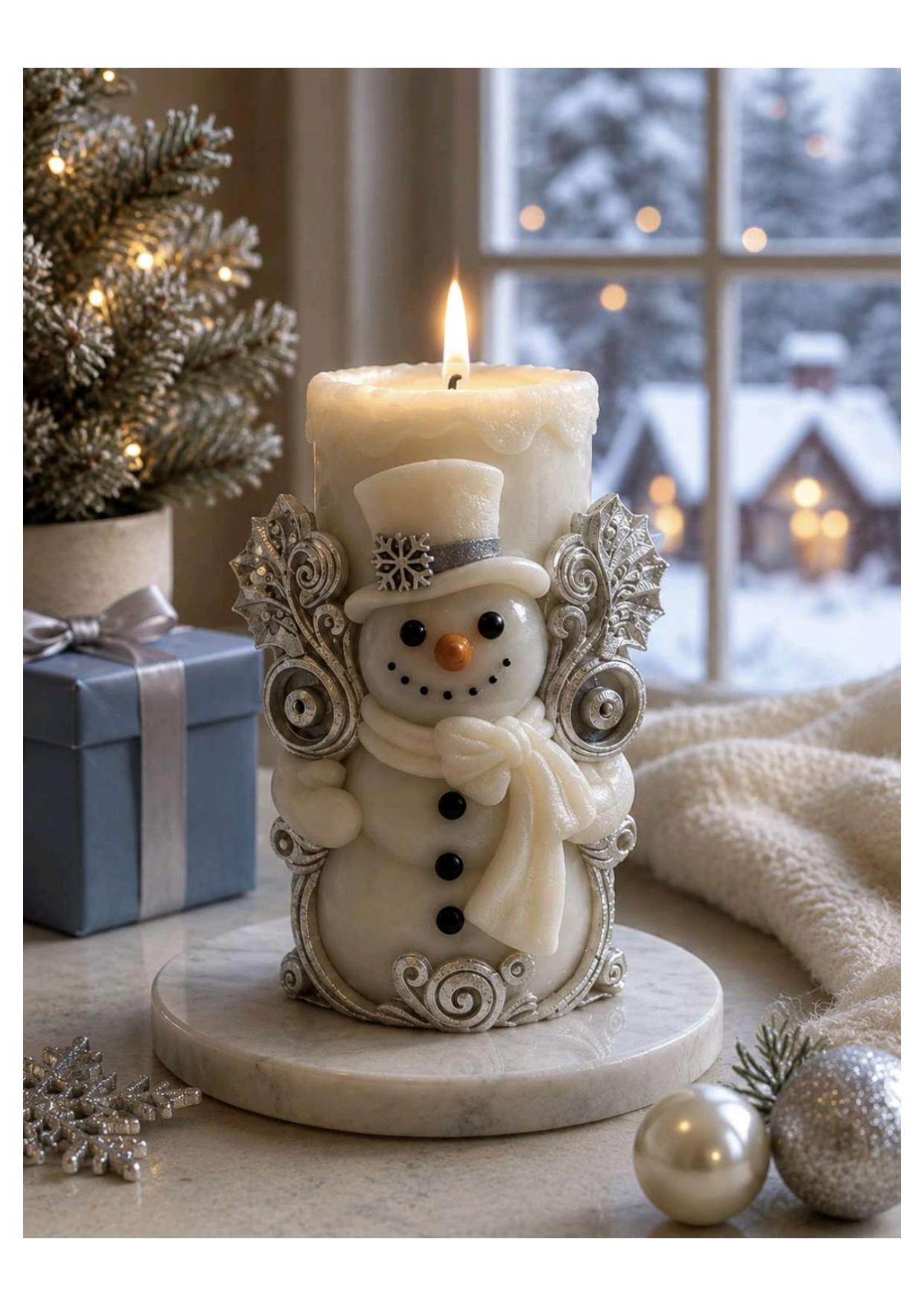 Snowman Pillar Candle