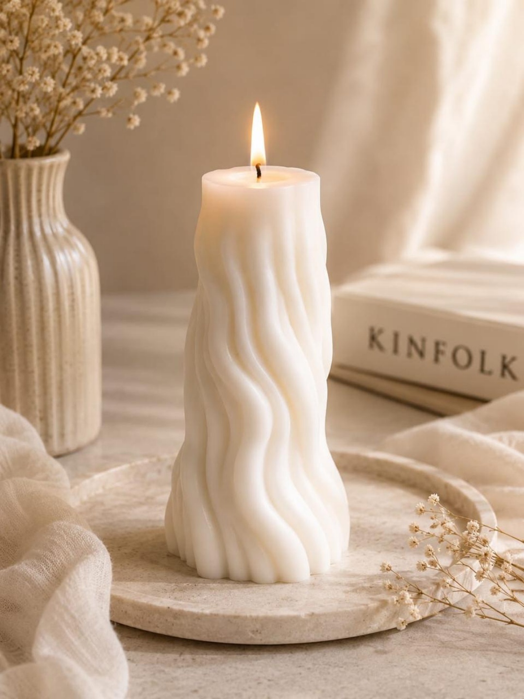 Wavy Sculptural Pillar Candle