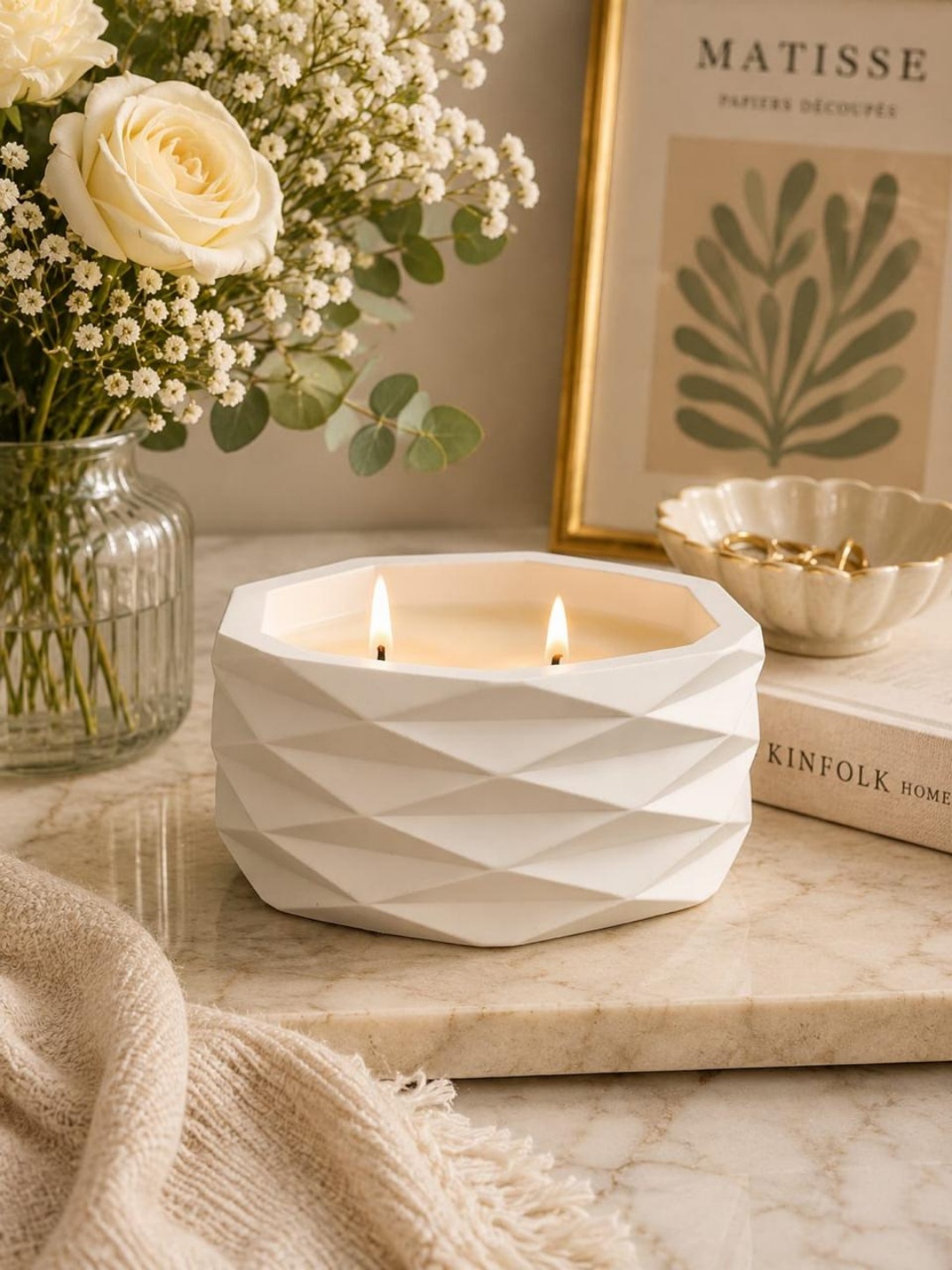 Concrete Hexa Jar Candle