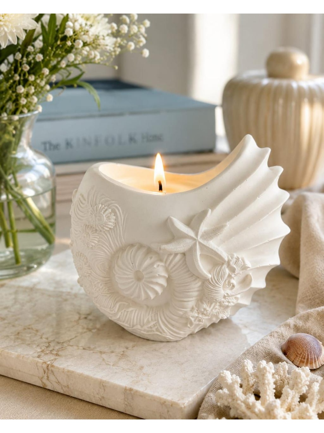 concrete ocean theme jar candle