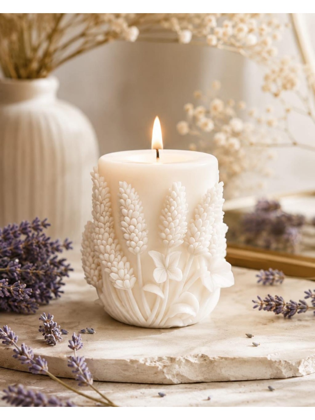 Lavender Botanical Pillar Candle
